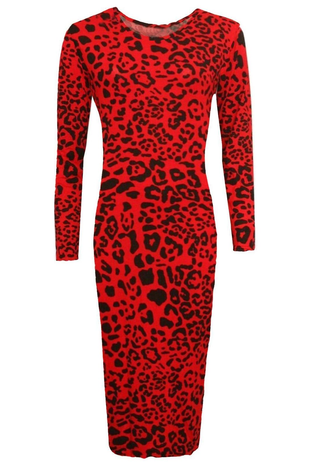 Red Leopard Bodycon Red Leopard Print Midi Dress For Women 12-14 - Dropwear