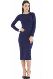 Royal Blue Plus Size Bodycon Stretch Plain Midi Dress For Women 20-22 - Dropwear