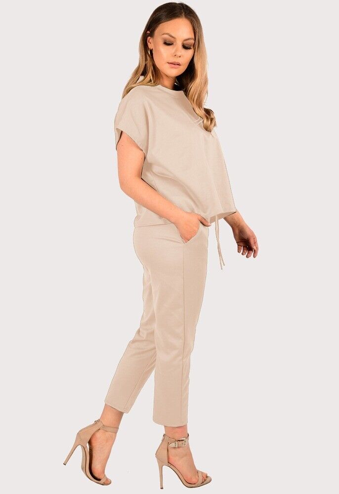 Silver Boxy Short Sleeved Round Neck Two Piece Loungewear Tracksuit For Women 12-14 - Dropwear