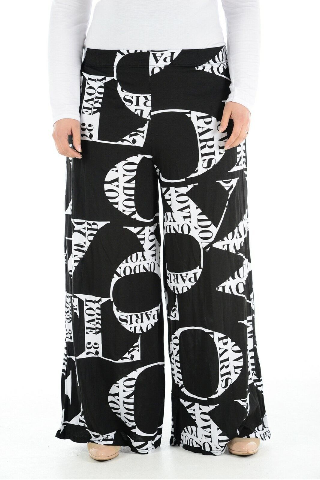 Letters Plus Size Letters Print Palazzo Trouser For Women 16-18 - Dropwear