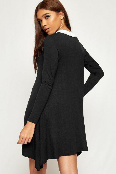 Purple Plain Collar Flared Ladies Swing Dress For Women 8-10 - Dropwear