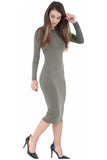 Dark Brown Bodycon Stretch Plain Midi Dress For Women 12-14 - Dropwear