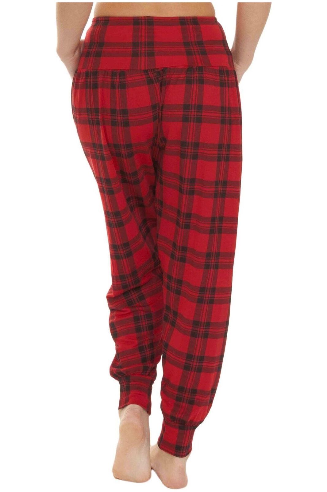 Red Tartan Plus Size Red Tartan Print Harem Trouser For Women 24-26 - Dropwear