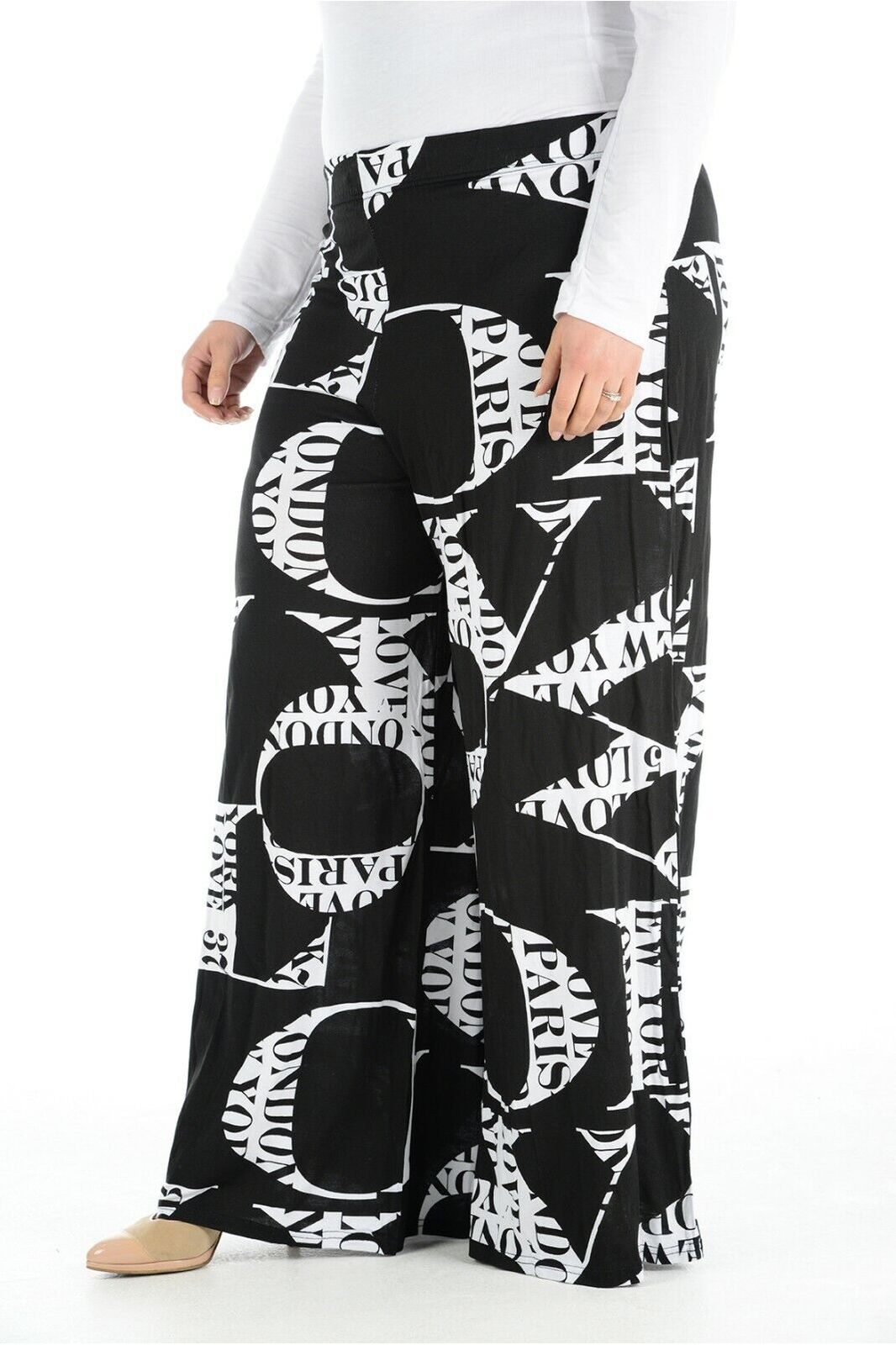 Letters Plus Size Letters Print Palazzo Trouser For Women 20-22 - Dropwear