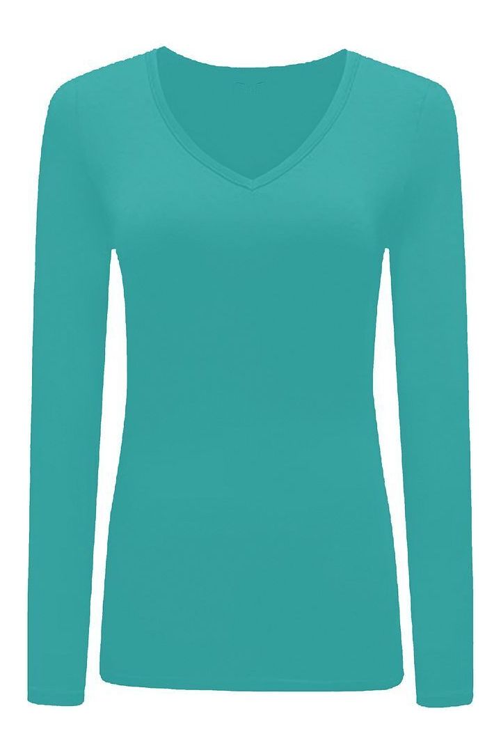Teal Plus Size Long Sleeve V Neck Top For Women 16-18 - Dropwear