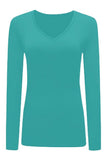 Teal Plus Size Long Sleeve V Neck Top For Women 16-18 - Dropwear