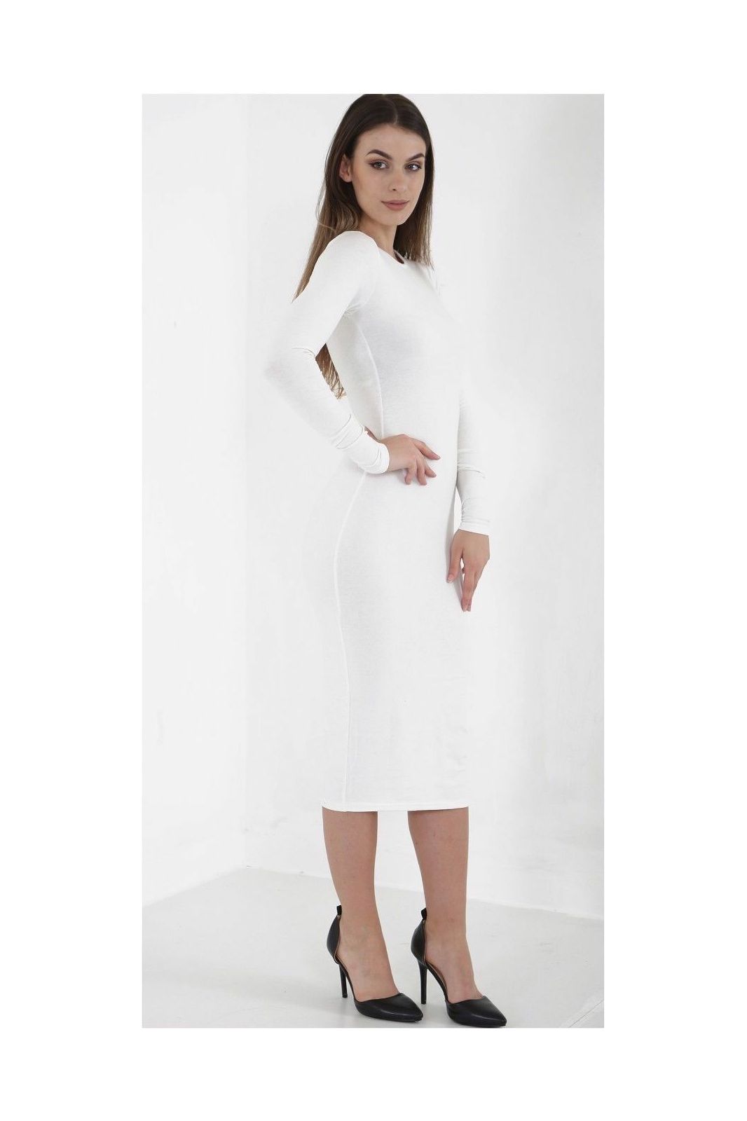 Bodycon Stretch Plain Midi Dress For Women  - Dropwear
