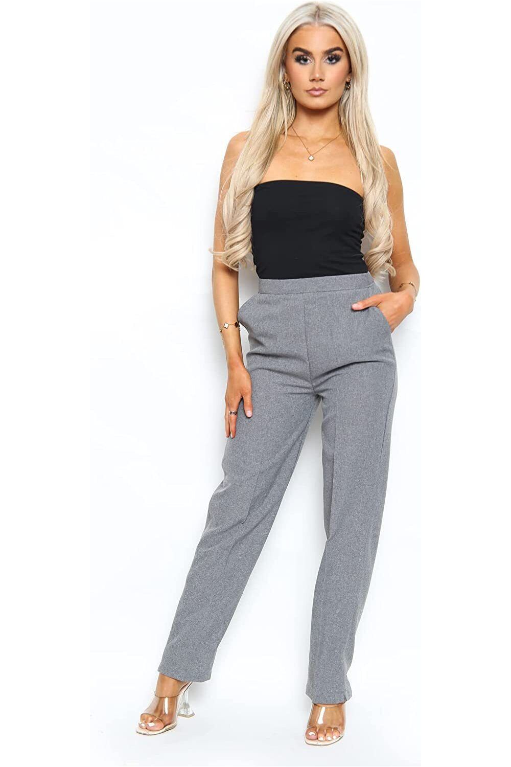 Brown Half Elasticated Pocket Trouser - Brown, Grey, Light Blue For Women 12 - Dropwear