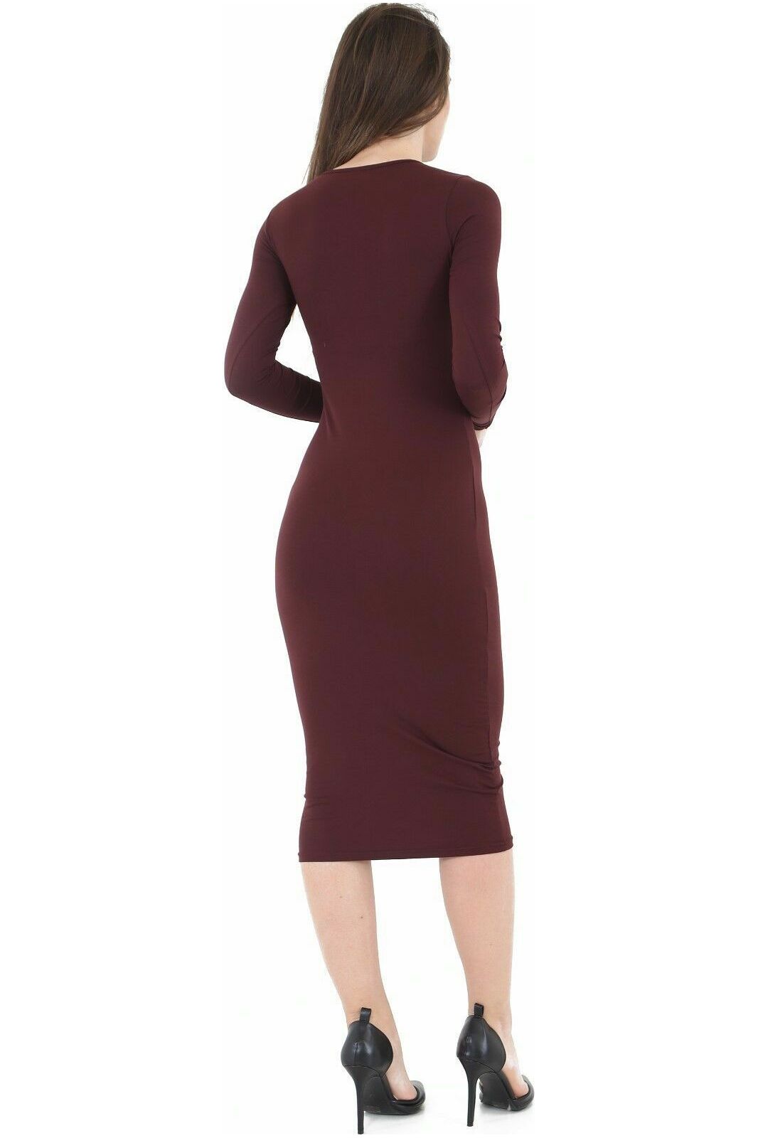 Royal Blue Plus Size Bodycon Stretch Plain Midi Dress For Women 24-26 - Dropwear