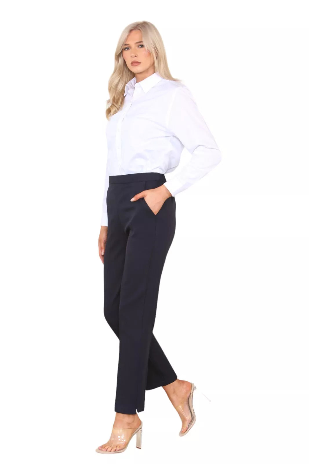 Black Half Elasticated Pocket Trouser - Black, Dark Green, Stone For Women 8 - Dropwear
