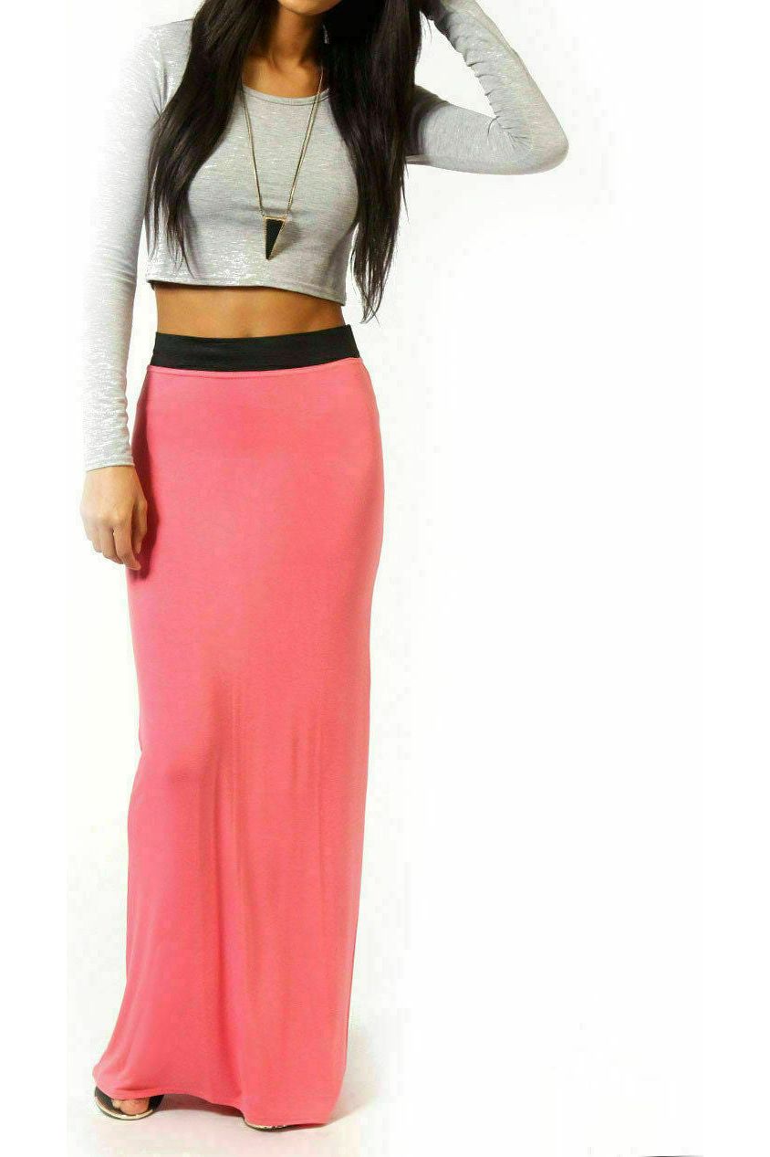 Coral Elasticated Waist Long Maxi Skirt â€“ Plus Size Pencil Style For Women 16-18 - Dropwear