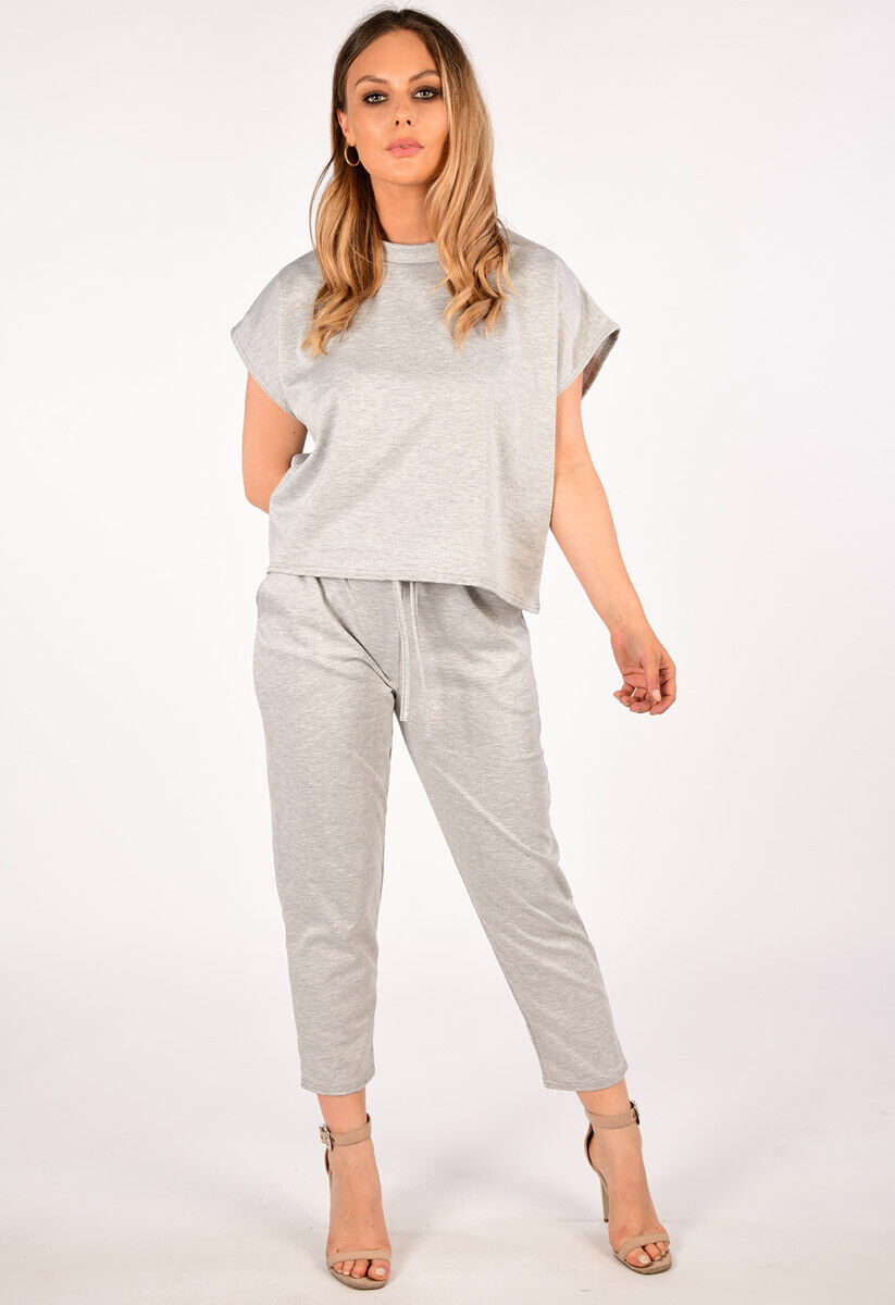 Stone Boxy Short Sleeved Round Neck Two Piece Loungewear Tracksuit For Women 8-10 - Dropwear