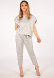 Stone Boxy Short Sleeved Round Neck Two Piece Loungewear Tracksuit For Women 8-10 - Dropwear