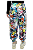 Comic Print Plus Size Comic Bang Print Harem Trouser For Women 24-26 - Dropwear