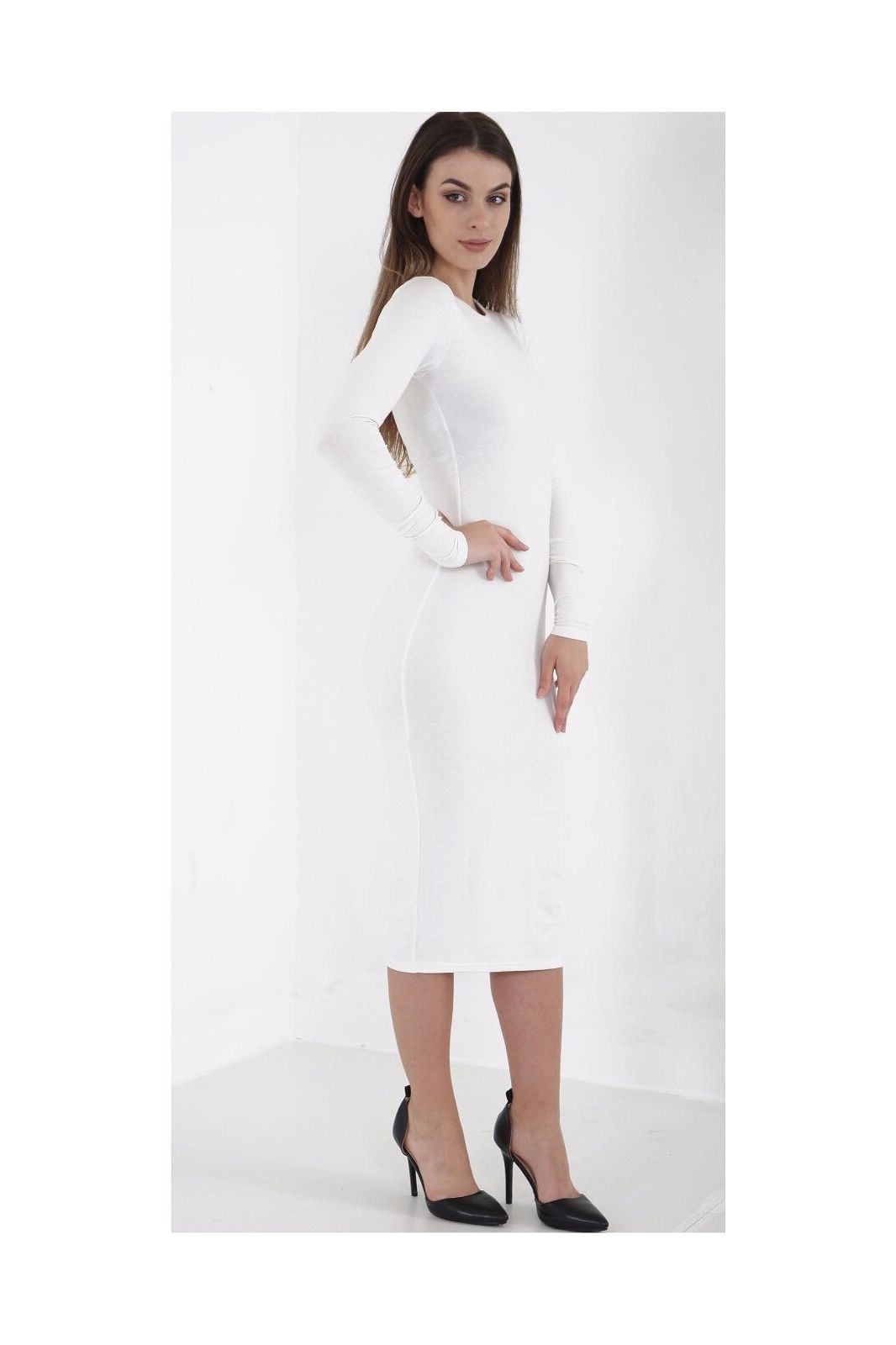 Plus Size Bodycon Stretch Plain Midi Dress For Women  - Dropwear