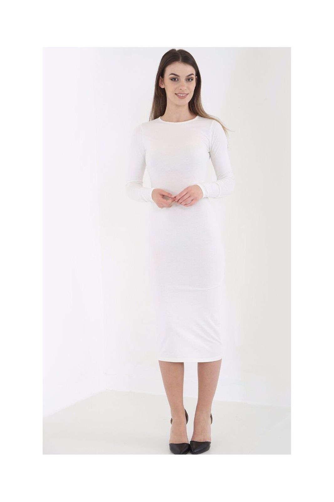Bodycon Stretch Plain Midi Dress For Women  - Dropwear