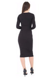 Black Bodycon Stretch Plain Midi Dress For Women 12-14 - Dropwear