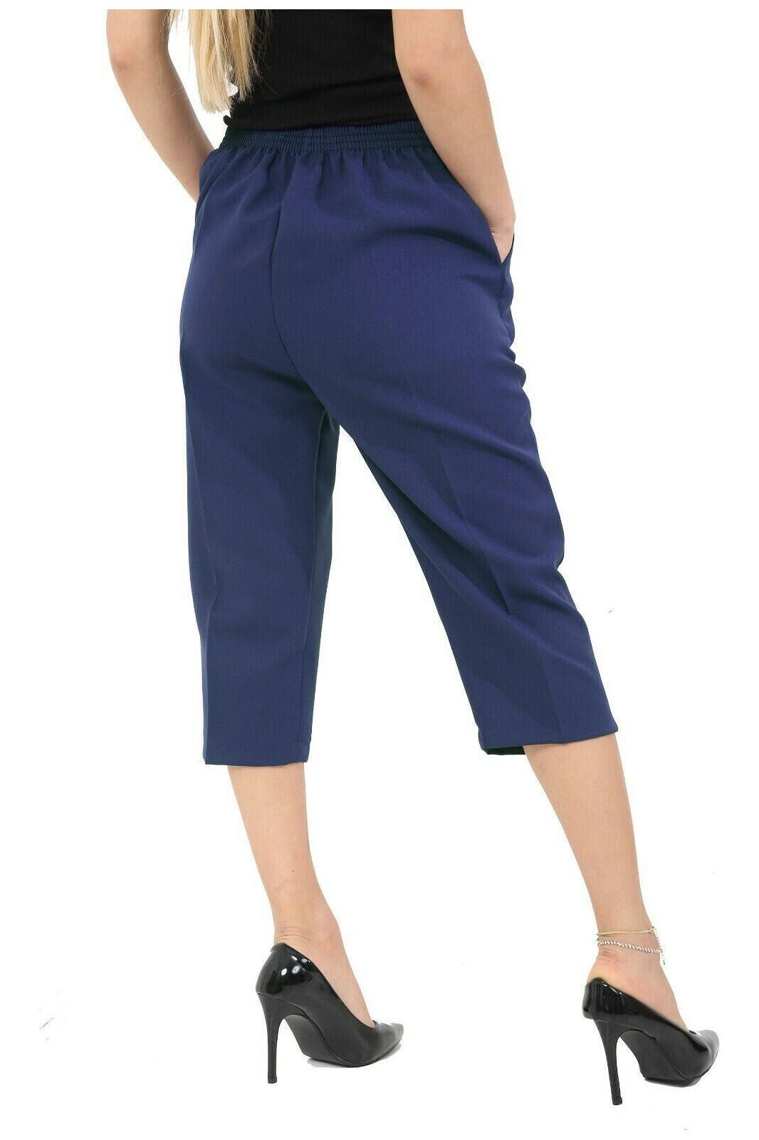 Light Blue Ladies 3/4 Elasticated Trouser Shorts For Women 18 - Dropwear