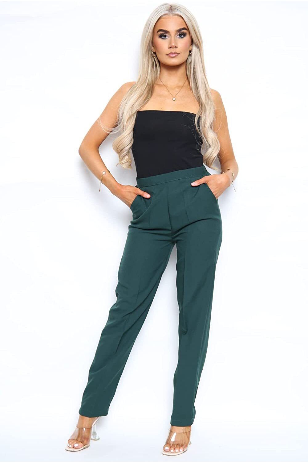 Black Half Elasticated Pocket Trouser - Black, Dark Green, Stone For Women 8 - Dropwear