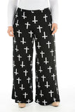 Black Cross Plus Size Black Cross Print Palazzo Trouser For Women 16-18 - Dropwear