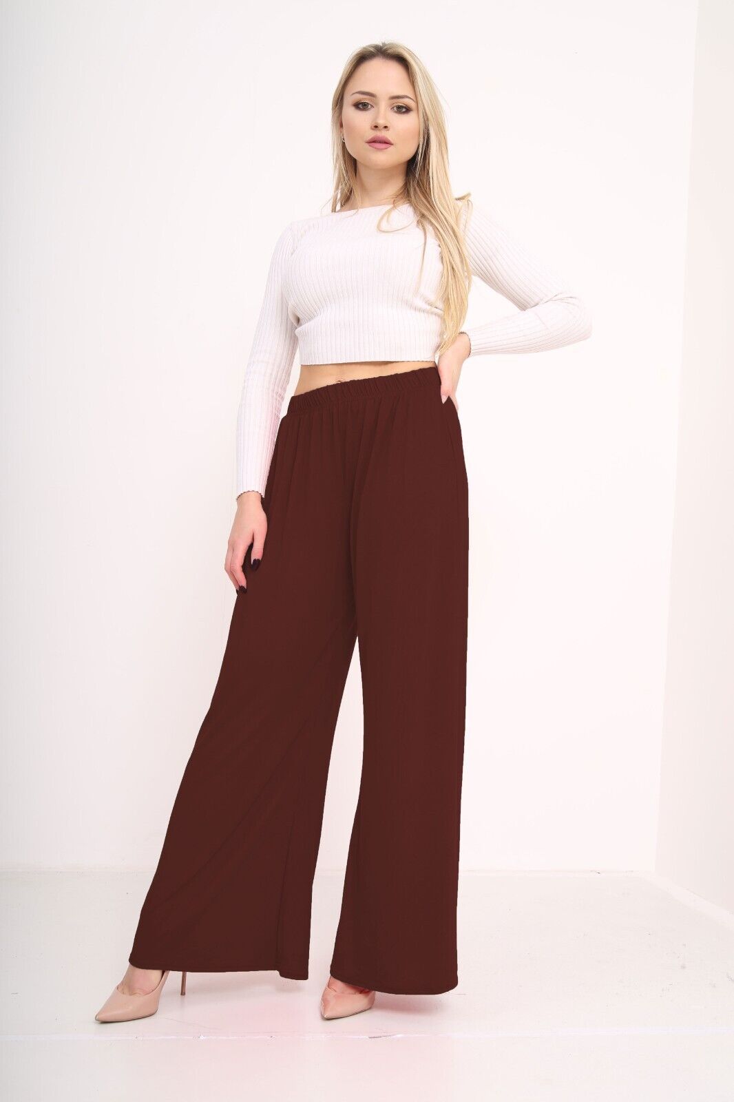 Jade Wide Leg Flared Plain Palazzo Trouser For Women 8-10 - Dropwear