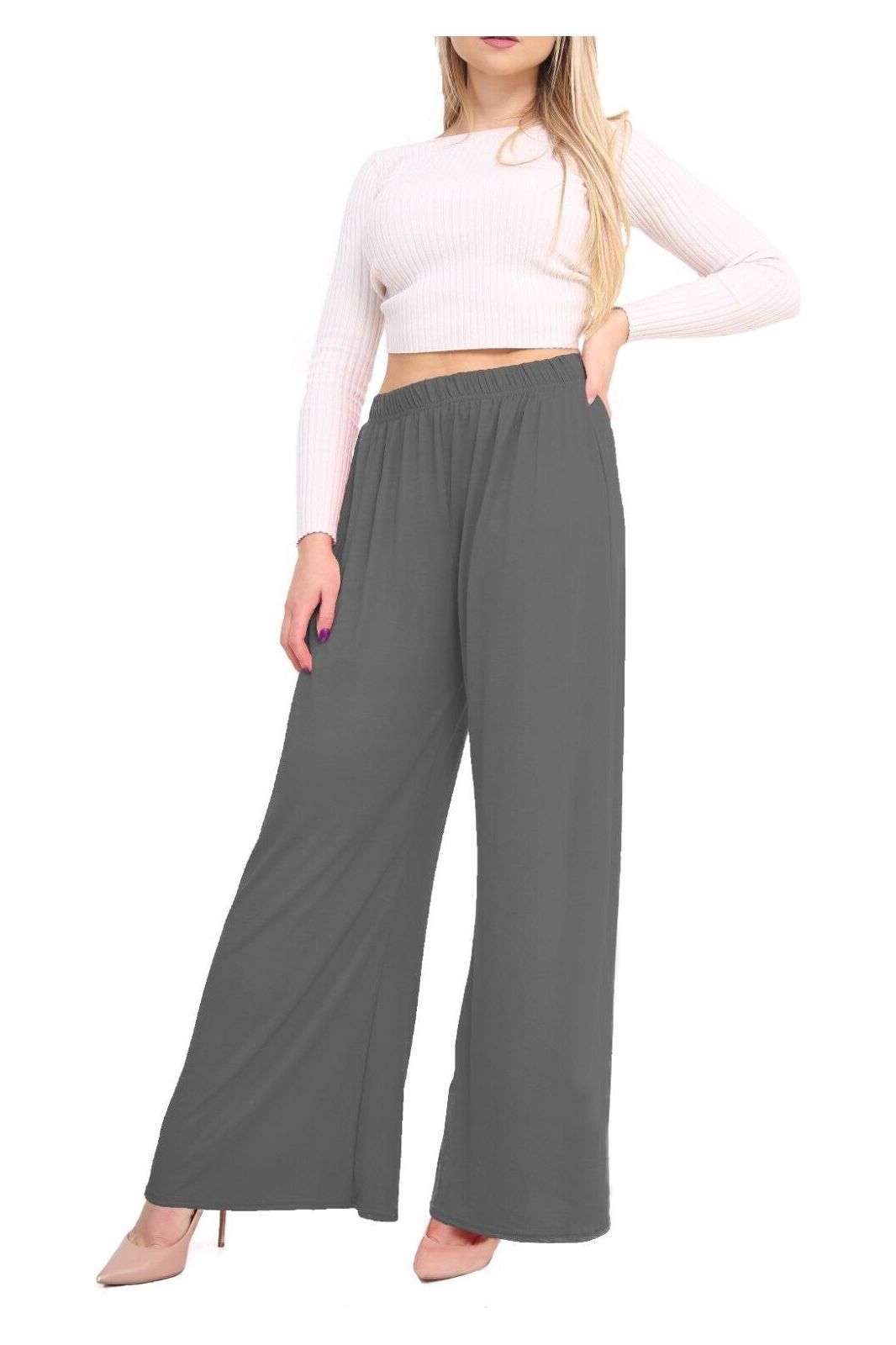 Jade Wide Leg Flared Plain Palazzo Trouser For Women 12-14 - Dropwear