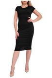 Black Plain Short Sleeve Jersey Midi Dress For Women 8-10 - Dropwear