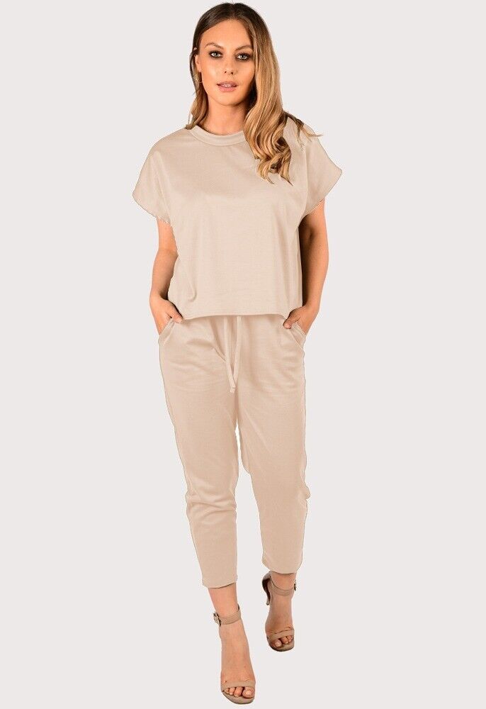 Black Boxy Short Sleeved Round Neck Two Piece Loungewear Tracksuit For Women 12-14 - Dropwear