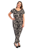 Black Plus Size Paisley Print Belted Jumpsuit For Women 16 - Dropwear