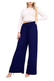 Navy Blue Wide Leg Flared Plain Palazzo Trouser For Women 8-10 - Dropwear