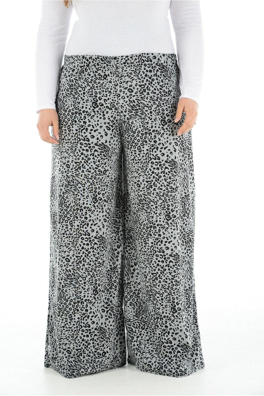 Dark Grey Animal Dark Grey Animal Print Palazzo Trouser For Women 12-14 - Dropwear