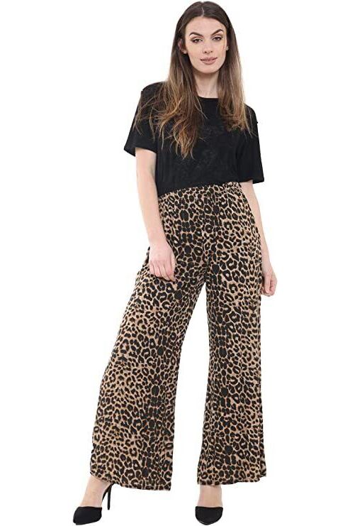 Brown Leopard Print Palazzo Trouser For Women 12-14 - Dropwear