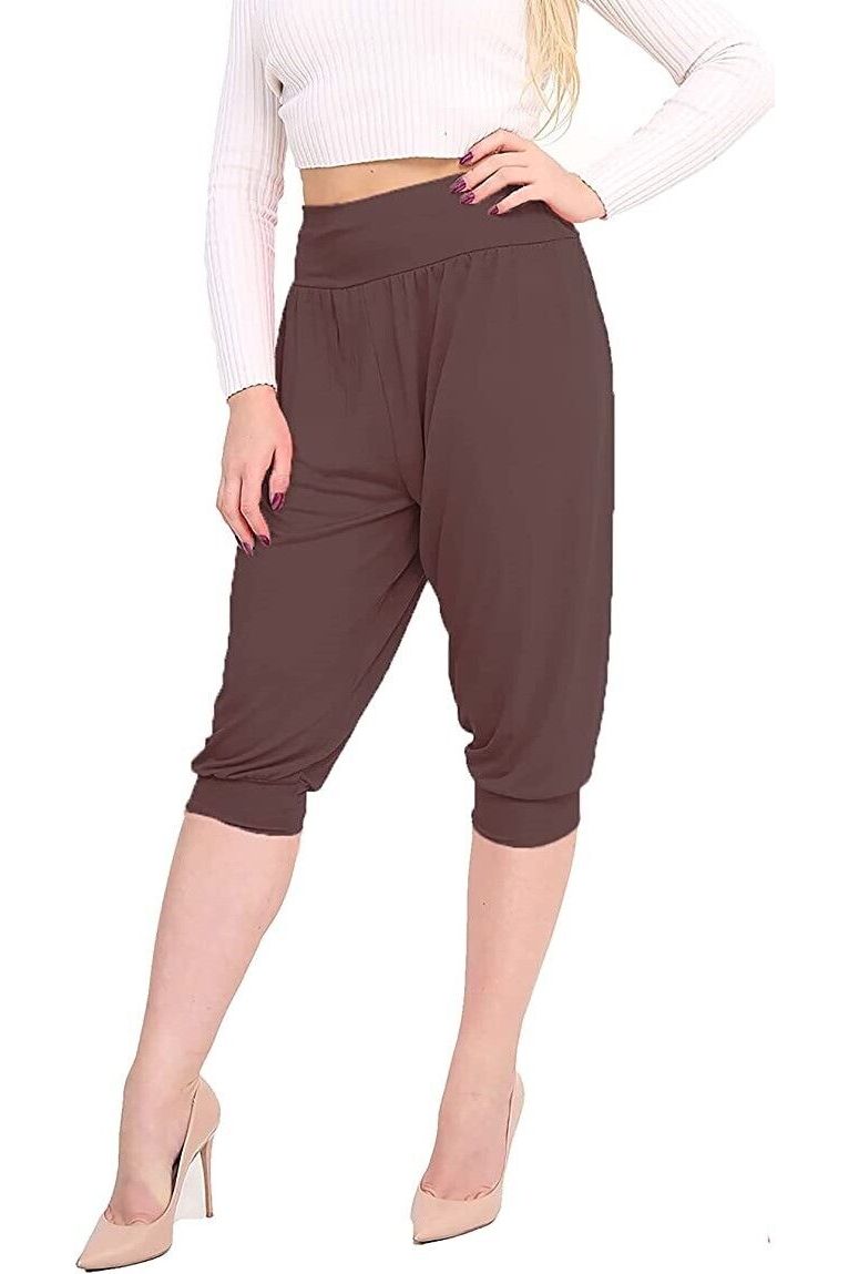 Black Plus Size Cropped Harem Trousers For Women 24-26 - Dropwear