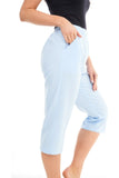 Light Blue Ladies 3/4 Elasticated Trouser Shorts For Women 22 - Dropwear