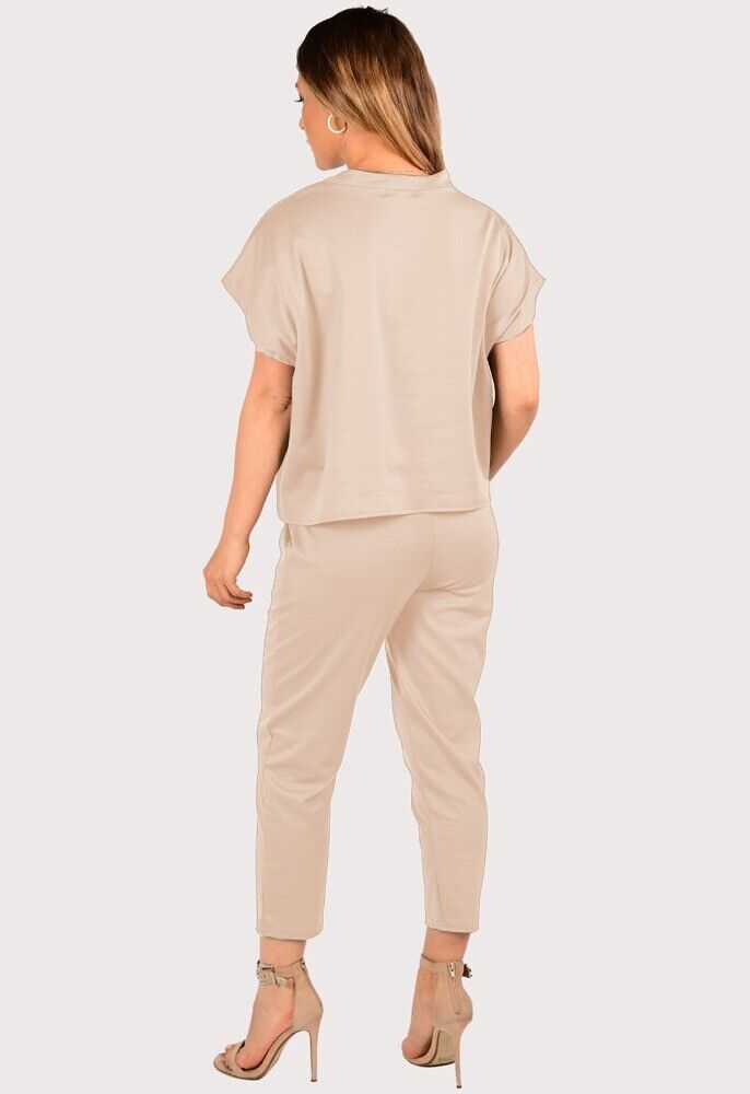 Silver Boxy Short Sleeved Round Neck Two Piece Loungewear Tracksuit For Women 16-18 - Dropwear