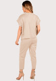Silver Boxy Short Sleeved Round Neck Two Piece Loungewear Tracksuit For Women 16-18 - Dropwear