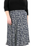 Navy White Floral Plus Size Floral Navy Midi Skirt For Women 16-18 - Dropwear