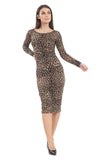 Leopard Brown Bodycon Leopard Brown Print Midi Dress For Women 8-10 - Dropwear