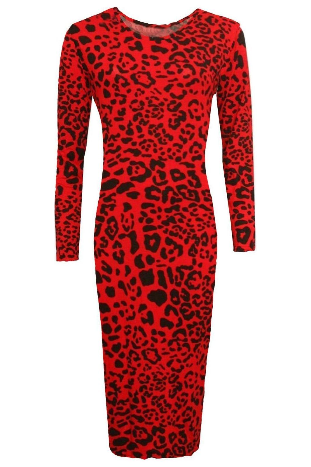 Red Leopard Plus Size Bodycon Red Leopard Print Midi Dress For Women 20-22 - Dropwear