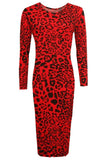 Red Leopard Plus Size Bodycon Red Leopard Print Midi Dress For Women 20-22 - Dropwear