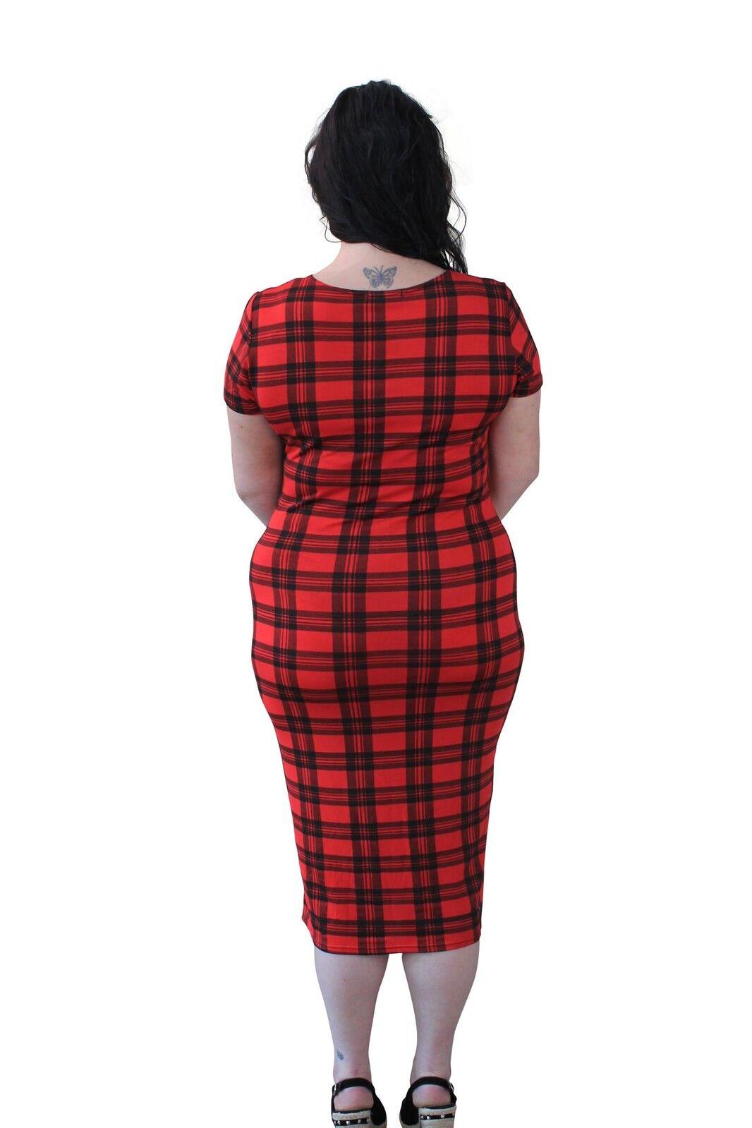 Red Red Tartan Checked Midi Dress For Women 18 - Dropwear