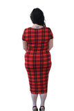Red Red Tartan Checked Midi Dress For Women 18 - Dropwear