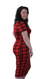 Red Red Tartan Checked Midi Dress For Women 16 - Dropwear