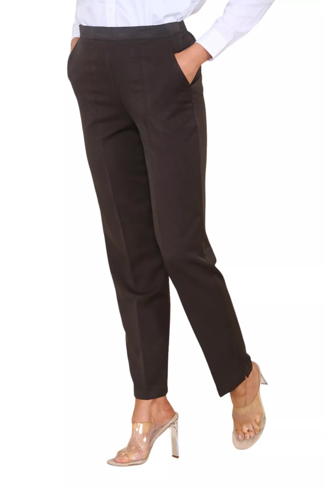 Brown Half Elasticated Pocket Trouser - Brown, Grey, Light Blue For Women 8 - Dropwear