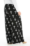 Black Cross Plus Size Black Cross Print Palazzo Trouser For Women 24-26 - Dropwear