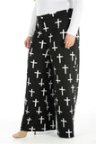 Black Cross Plus Size Black Cross Print Palazzo Trouser For Women 20-22 - Dropwear