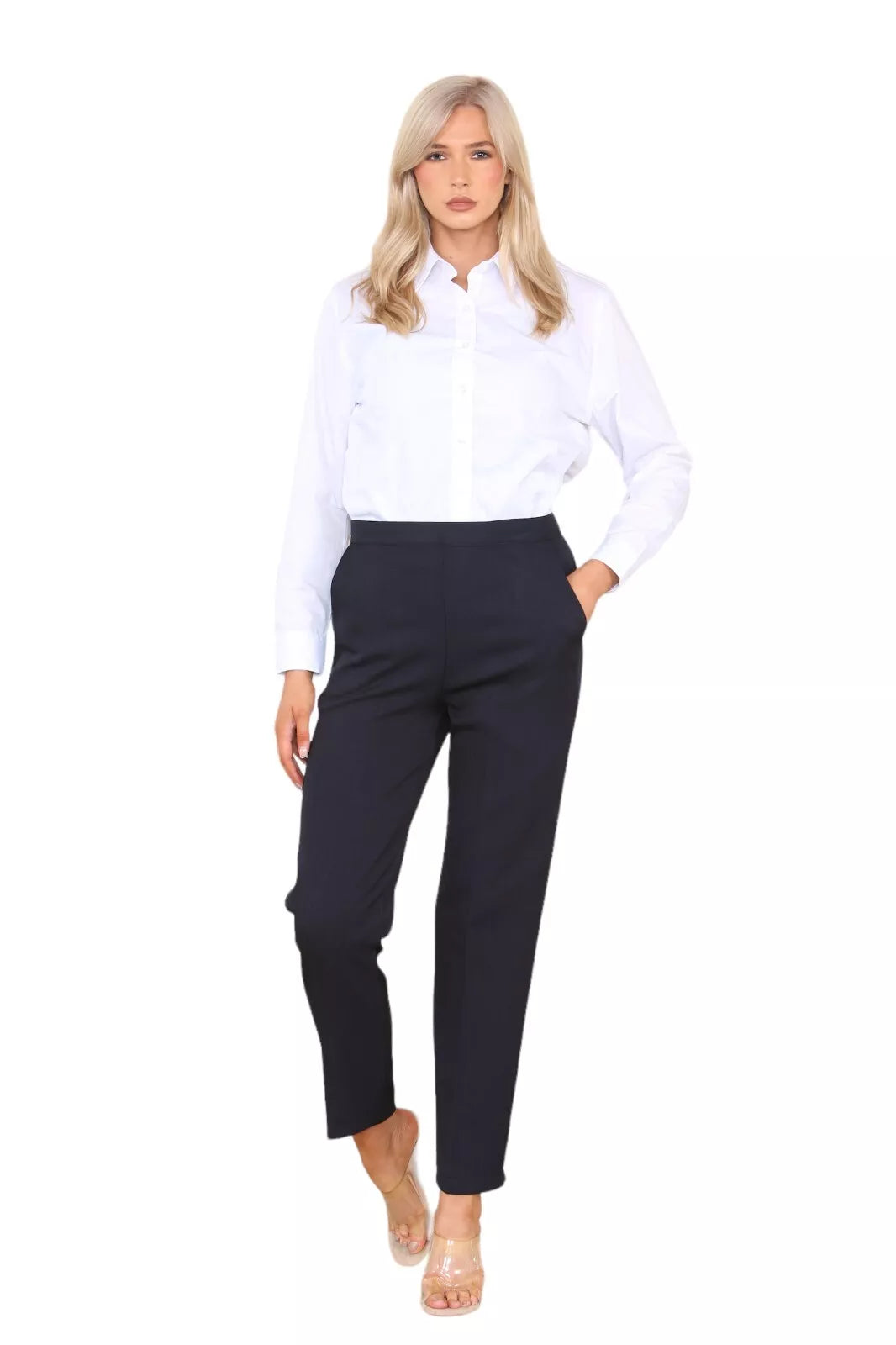 Black Half Elasticated Pocket Trouser - Black, Dark Green, Stone For Women 8 - Dropwear