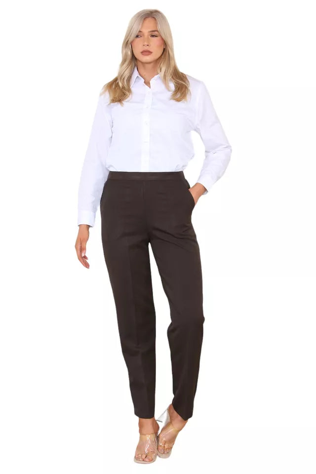 Brown Half Elasticated Pocket Trouser - Brown, Grey, Light Blue For Women 8 - Dropwear