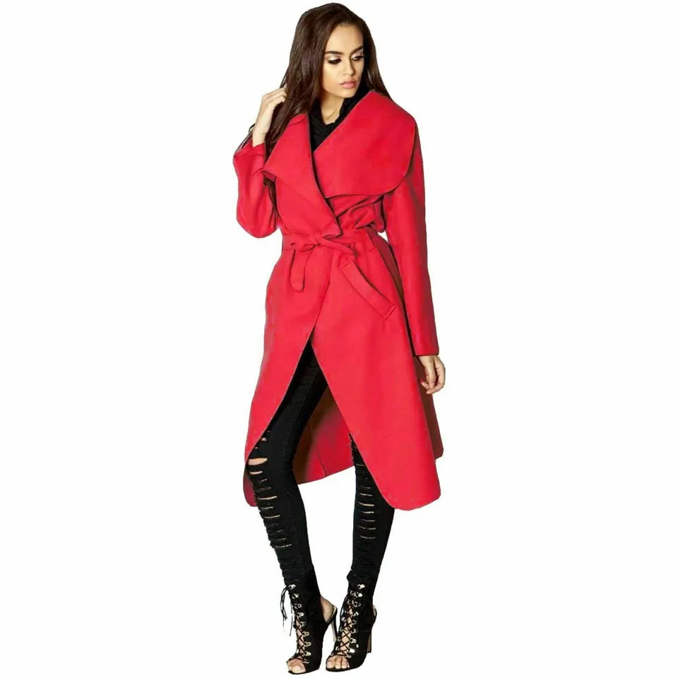 Purple Plus Size Long Belt Pocket Open Coat For Women 16-22 - Dropwear