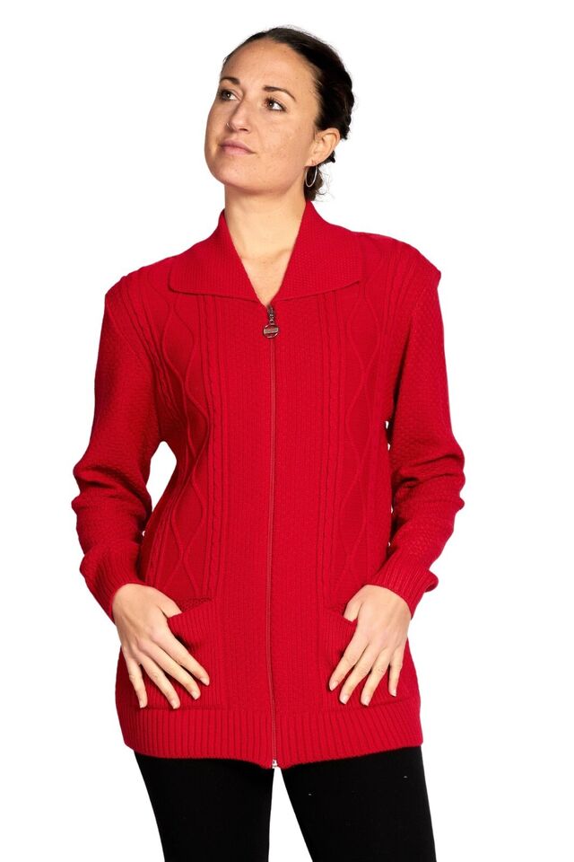 Knit Collar Long Sleeve Zip Cardigan For Women  - Dropwear